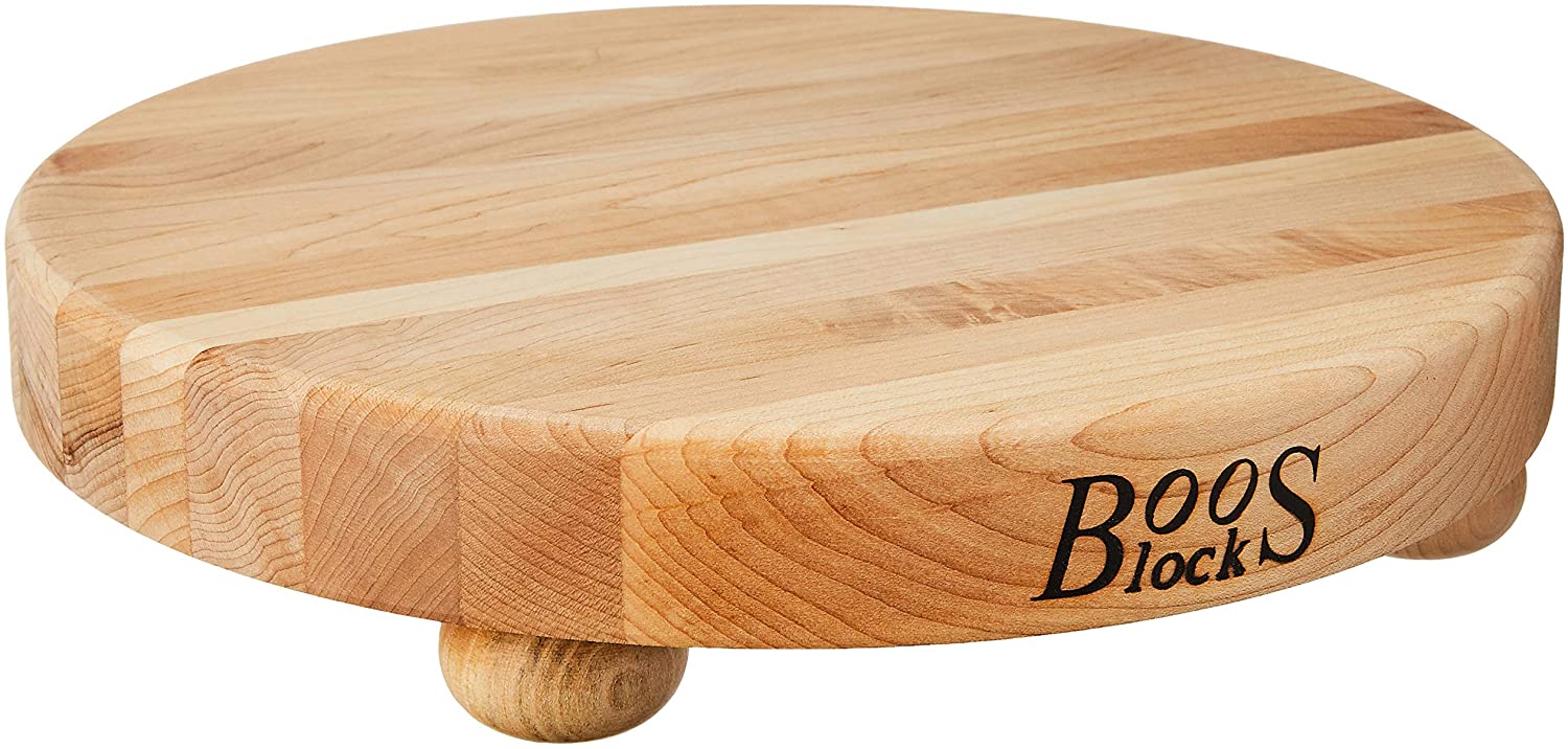 John Boos Block B12R Round Maple Wood Edge Grain Cutting Board with Feet